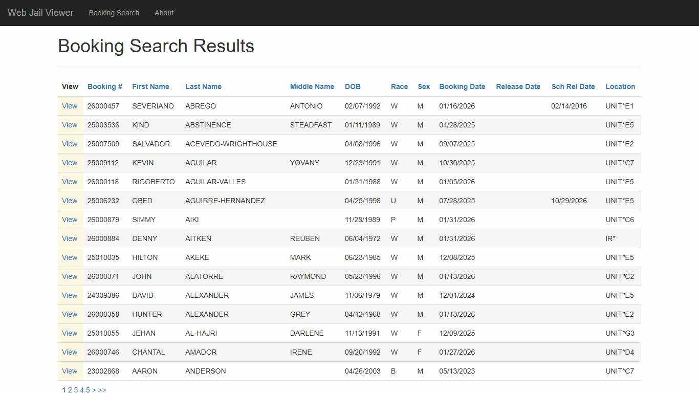 BookingSearchDetail - Web Jail Viewer